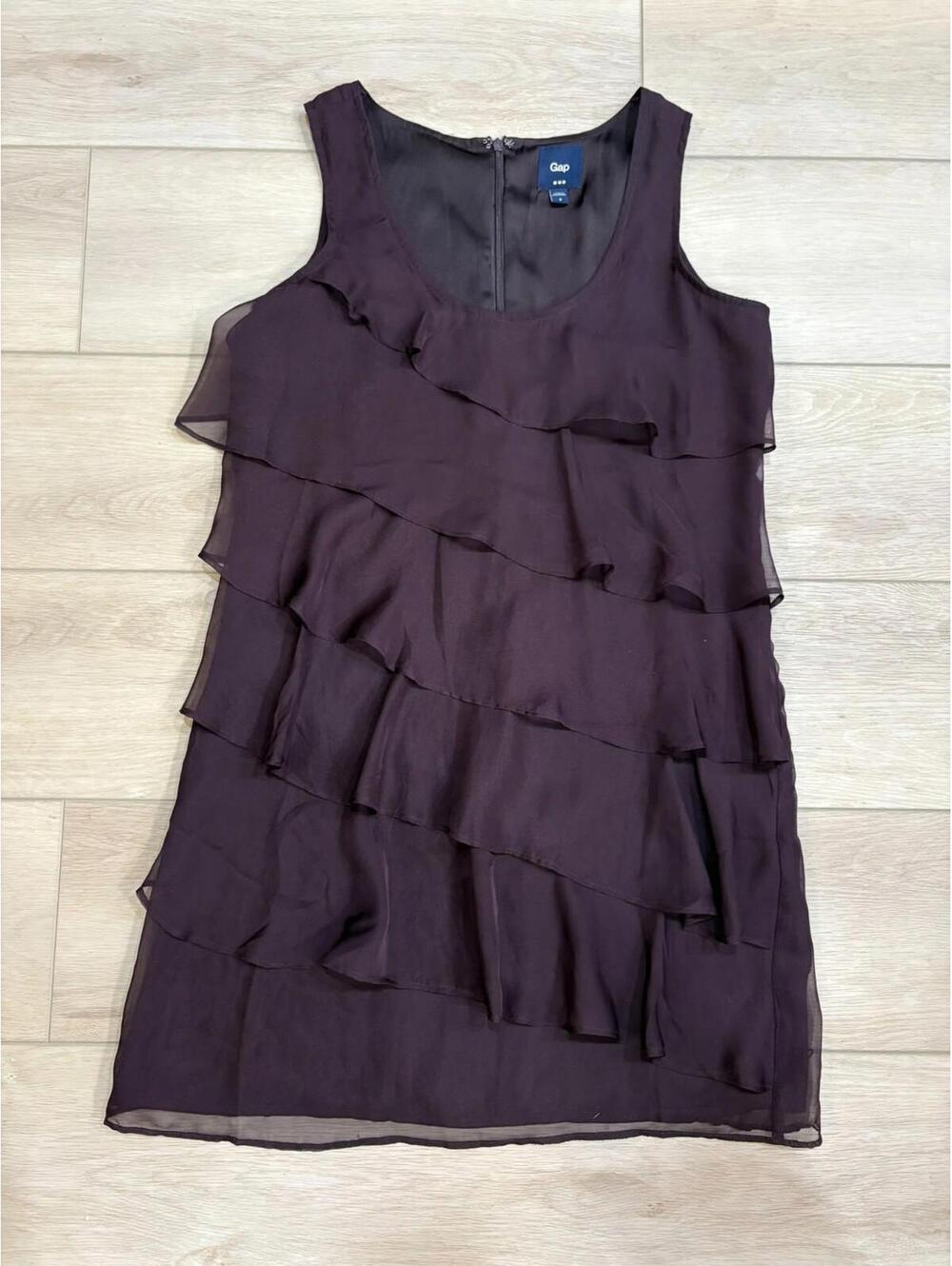 Gap Mini Ruffle Tier Dress Plum/Purple Chiffon Size 2 Lined Zip Up